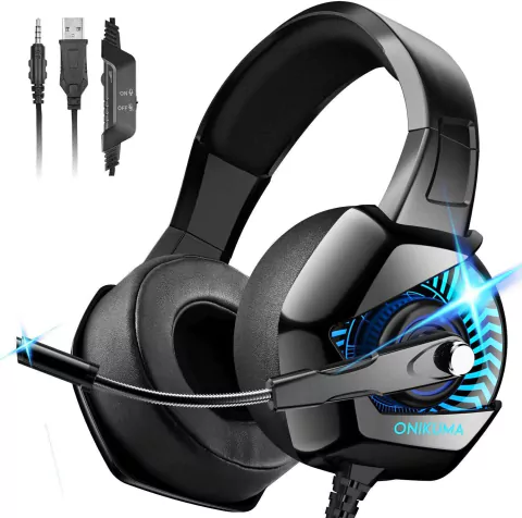 Auricular Onikuma K6 RGB Light Black Led Azul Alta compatibilidad 3.5mm PS4/Xbox/ Switch/PC