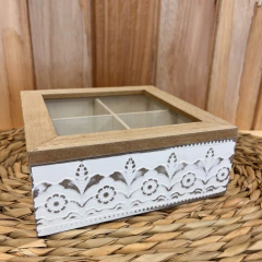 Caja de té madera flor de liz