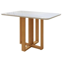 Mesa Lopas Téssera 120cm Com Vidro Amêndoa Clean/Off White