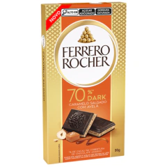 Chocolate Ferrero Rocher 90g Dark 70 Caramelo Salgado Com Avelã