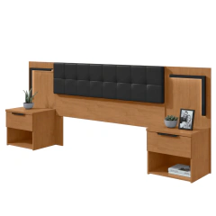 Cabeceira Box Casal Lopas Calitan 160cm Com Led Amêndoa Clean/Preto