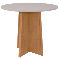 Mesa Lopas Celebrare 100cm Com Vidro Tampo Redondo Amêndoa Clean/Off White