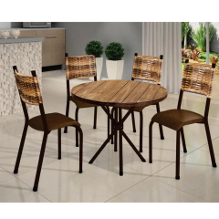 Mesa Bm Sergipe Ouro Velho Red.80cm Mad.Pinus Conhaque C/4 Cadeiras França Carvalho C13 Courino Jamb