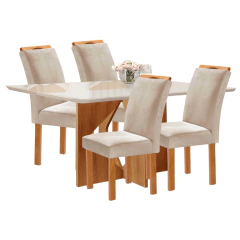 Mesa Cel Móveis Milão 120cmx80cm Cinamomo Londres Vidro Off White C/4 Cadeiras Londres 168