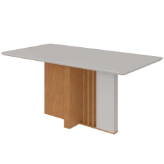 Mesa Lopas Astrid 170cm Com Vidro Amêndoa Clean/Off White