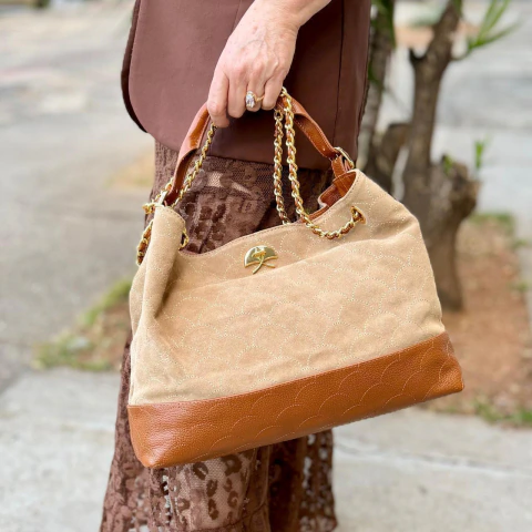 Bolsa Grande Luiza Barcelos Camurça Bege Fendi
