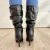 Bota Salto Fino Couro Preto Slouch - Quattro Calçados - Loja Online de Calçados Femininos em BH