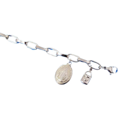 Pulseira Cadeia Grossa INOX com CADEADO e Medalha MILAGROSA - Loja Santo Anjo
