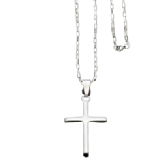 Colar de aço com pingente em forma de cruz, sem Cristo, com corrente de 60cm.