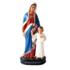 Estátua de Nossa Senhora Passa na Frente com o Menino Jesus, em resina, com detalhes coloridos.