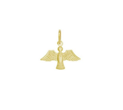 Pingente em formato de Espírito Santo folheado a ouro, medindo 1cm.