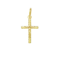Pingente de cruz com Cristo, folheado a ouro, medindo 2cm.