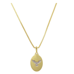 Colar oval folheado em ouro com pingente do Espírito Santo, 50cm.
