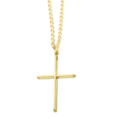 Colar cruz 3D sem Cristo folheado a ouro com corrente de 60 cm.