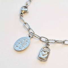 Imagem do Pulseira Cadeia INOX com CADEADO e Medalha MILAGROSA (Pi60) - PUI142CM