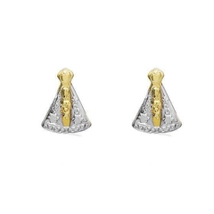Brinco N S Aparecida Mini folheado a ouro e ródio com design delicado em formato triangular.