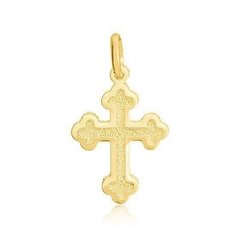 Pingente em forma de cruz fosca folheado a ouro, com 20mm de tamanho.
