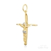 Pendente de cruz folheado a ouro com figura de Cristo, medindo 3 cm.