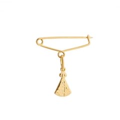 Alfinete folheado a ouro com pingente de Nossa Senhora Aparecida.