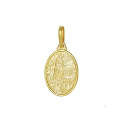 Pendente oval folheado a ouro de Nossa Senhora de Fátima com detalhes em relevo