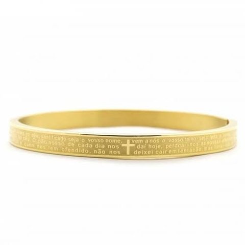 Bracelete Pai Nosso em aço IP Gold de 6mm com inscrição da oração.