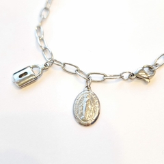 Pulseira Cadeia INOX com CADEADO e Medalha MILAGROSA (Pi60) - PUI142CM - loja online