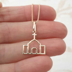 Colar Igreja Vazada Folheada Ouro 45cm -CJP428D/F03-45