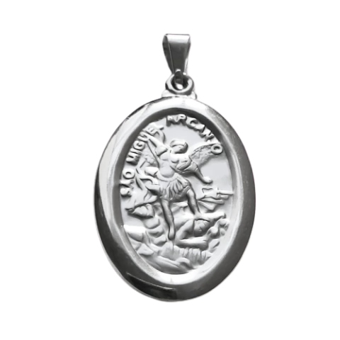 Pingente Medalha São Miguel Oval Aço Inox
