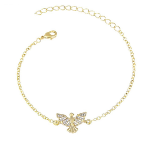Pulseira Espírito Santo Asa com Zircônias Dourado - PU370-D - comprar online