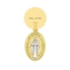 Medalha Milagrosa folheada em ouro com inscrições em latim, apresentando a imagem da Virgem Maria.