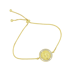 Pulseira folheada em ouro com medalha de São Bento e zircônias cristal.