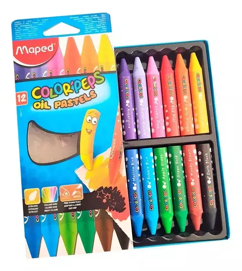Crayones Maped Al Oleo X12 Uni Colores Pasteles Peps Oil