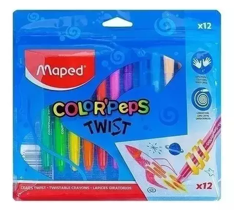 Crayones De Cera Retractil Maped Twist X12 Uni Colores Arte