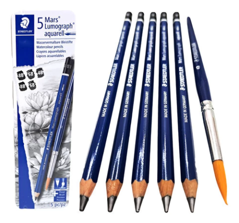Lápices Mars Lumograph Aquarell x5 + Pincel - Staedtler