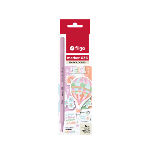 Marcador Filgo Marker 036 Pastel 1 Mm Estuche X 6 Colores