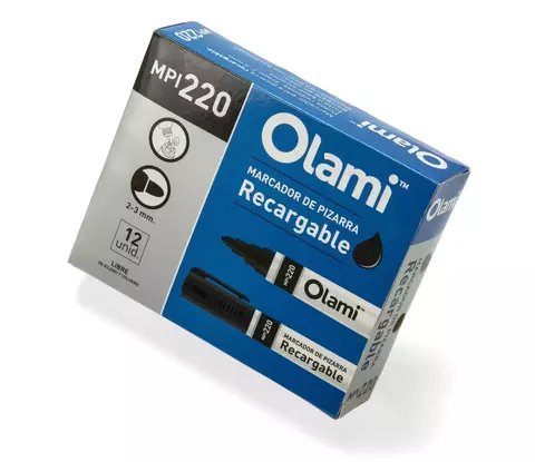 Marcador De Pizarra Recargable Olami Caja X12 Unidades Negro