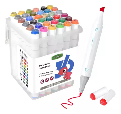 MARCADORES ARTÍSTICOS DOBLE PUNTA PARA DISEÑO – ESTUCHE X36 UNIDADES