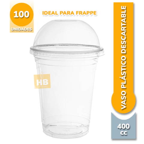 Vaso Con Tapa 400cc Licuados Frappe Cristal Descartable en internet