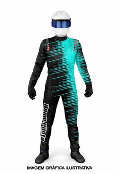 Macacão de Kart MP200 Preto com Azul Fluor