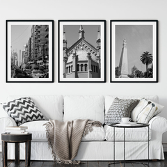 Set de 3 Cuadros Iconos Buenos Aires BW