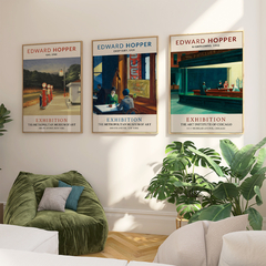 Set de 3 Cuadros Edward Hopper - Gas, Chop Suey, Nighthawks