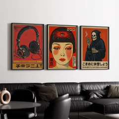 Set de 3 cuadros Red Japan 02 - comprar online