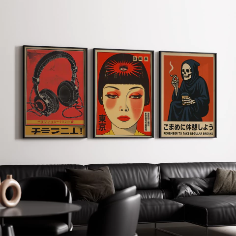 Set de 3 cuadros Red Japan 02 - comprar online