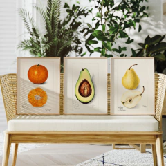 Set de 3 Cuadros Cocina - Palta Naranja y Pera - comprar online