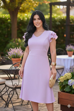 Vestido Midi Casual Crepe Duna Forrado Lilás - Amanda - comprar online