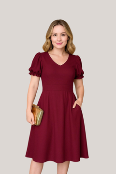 Vestido Midi Casual Crepe Duna Forrado Marsala - Luma - comprar online
