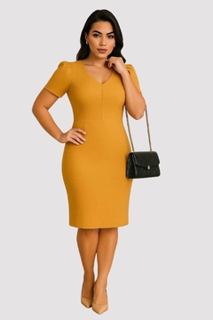 Vestido Tubinho Manga Princesa Montarias Mostarda - Raika - comprar online