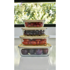 Contenedor Hermético Vidrio Tapa Bambú 20,5 cm Carol - Bazar Colucci