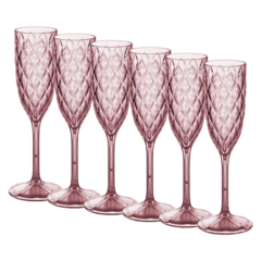 Copa Champagne Rosa Glamour Acrílico Carol X6