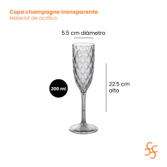 Copa Champagne Transparente Glamour Acrílico Carol X6 - comprar online